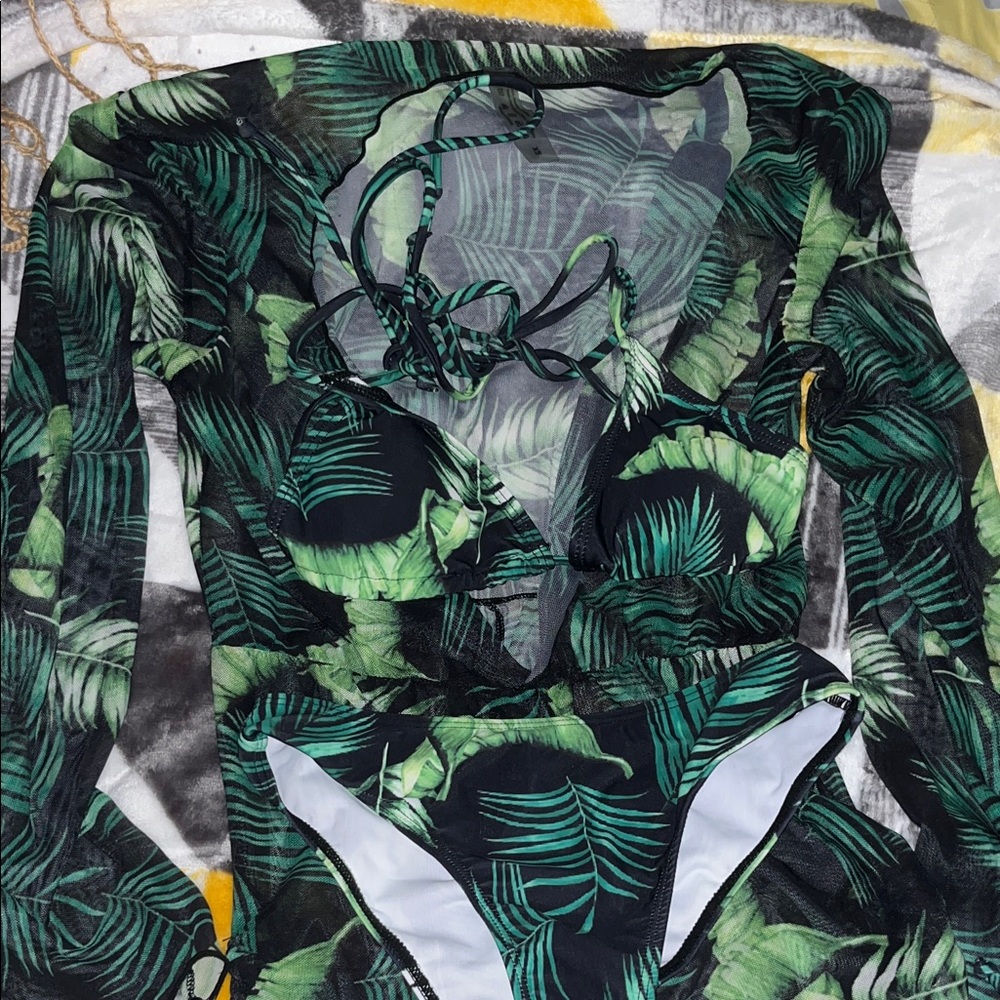 Tropical Leaf Print Swimsuit